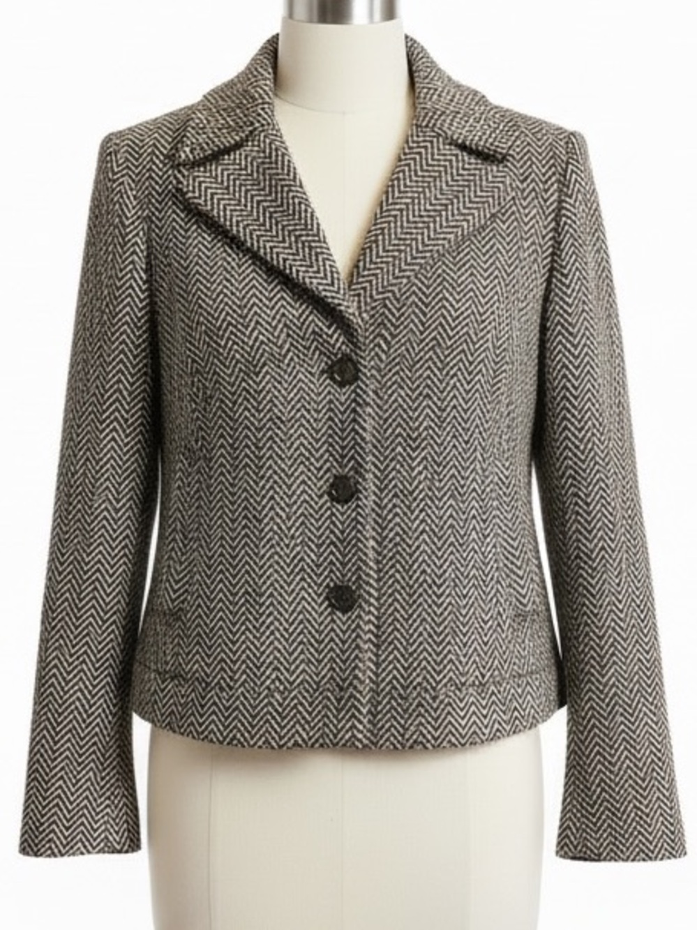 Vintage KORS Michael Kors Wool Silk Herringbone Tweed Jacket Made in Italy Sz 10